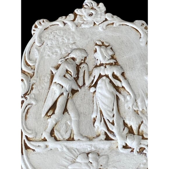 Romantic Bisque Ceramic Relief Plaques – Classical Pair with Cherub-Inspired Orn - Picture 8 of 14